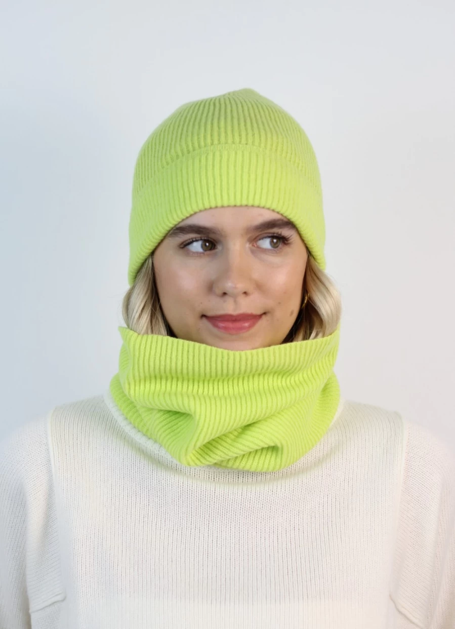 Sass & Edge Women's Fisherman Cashmere Beanie in Lime - Soft Winter Hat