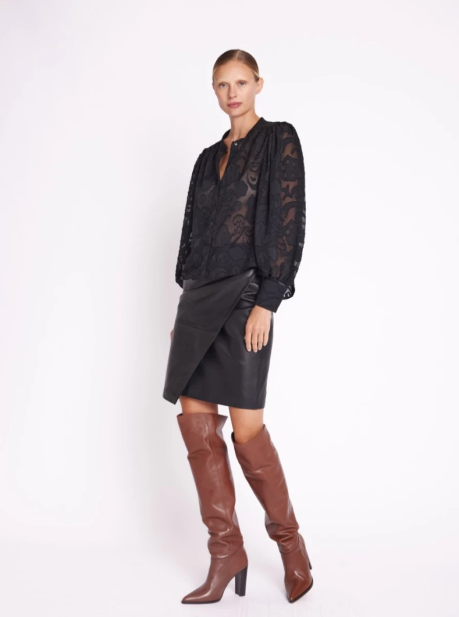 Berenice Women's Corna Top Sheer Black Lace Blouse Elegant Feminine Tops