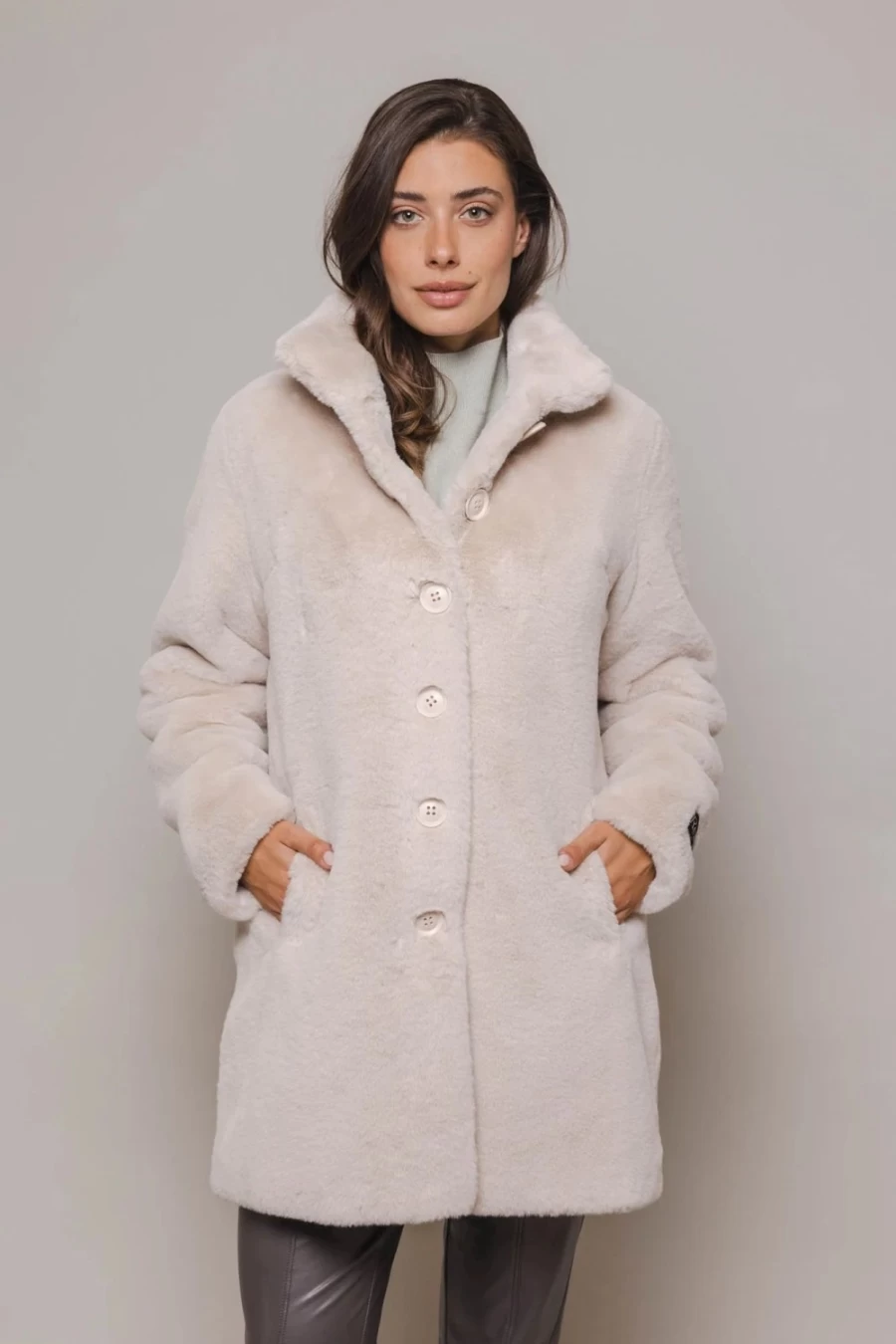 Rino & Pelle Women's Nonna Coat in Stone - Elegant Wool Blend Overcoat for Winter