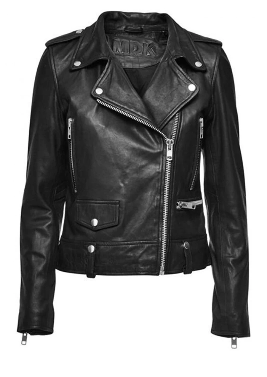 MDK Women's Seattle Genuine Leather Jacket in Black - Classic Biker Style