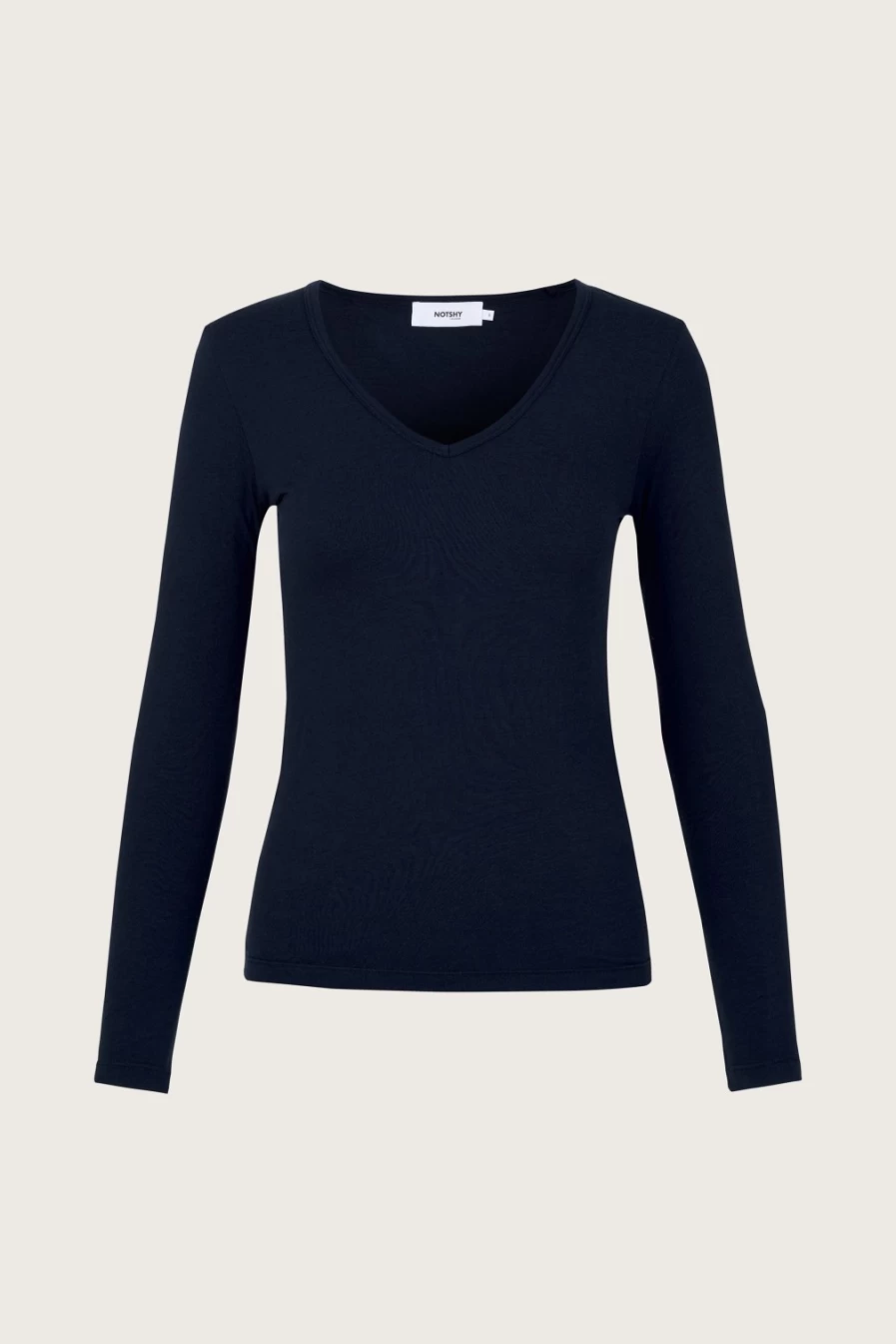 Not Shy Women's Vanda LS V-Neck Tee in Marine - Long Sleeve Casual Top