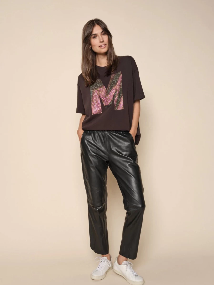 Mos Mosh Women's Leather Sweatpants - Mmzabel High-Waisted Faux Leather Lounge Pants